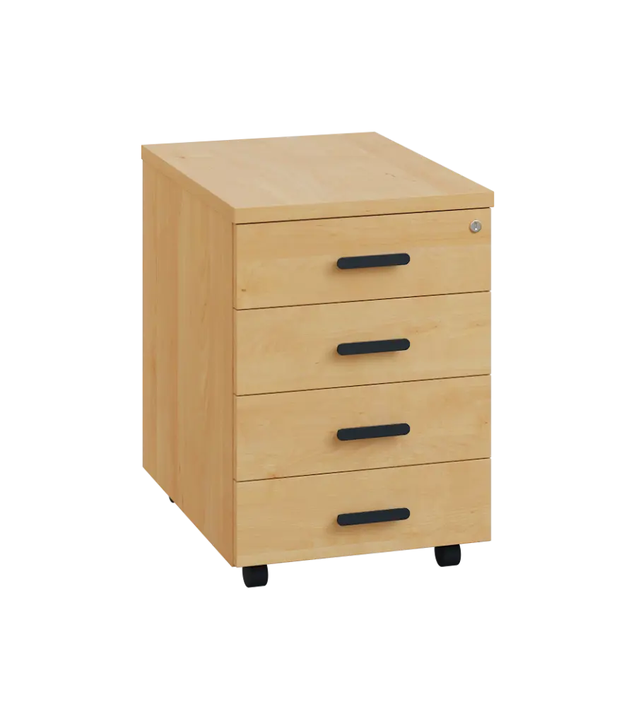 LKC 2 - 01 kontejner pojízdný, 4-zásuvkový, deska 25 mm, centrální zámek, javor horský